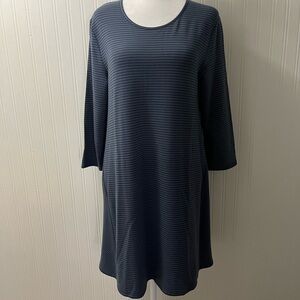 Garnet Hill Navy Striped Long Sleeve Dress